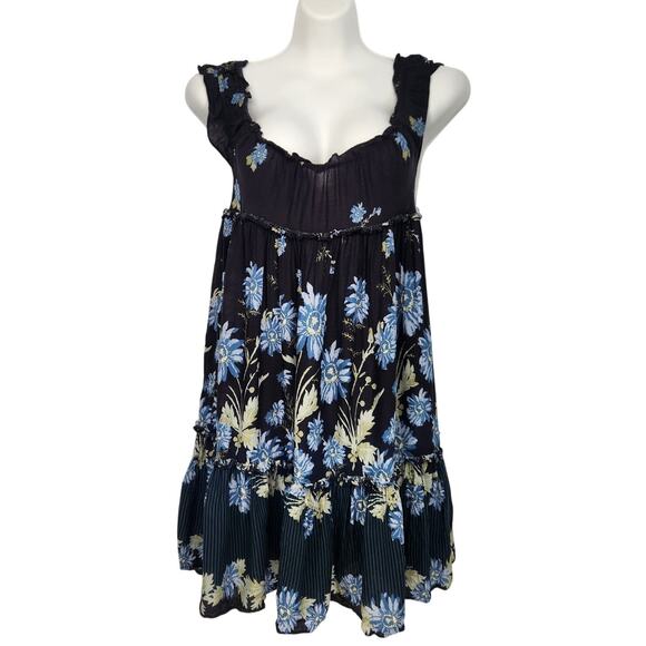 Intimately Free People Bali Wild Daisy Slip Black Ruffle Baby-doll Dress Women M - Picture 2 of 9